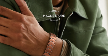 Copper magnetic bracelet with high gauss neodymium magnets worn on a man's wrist