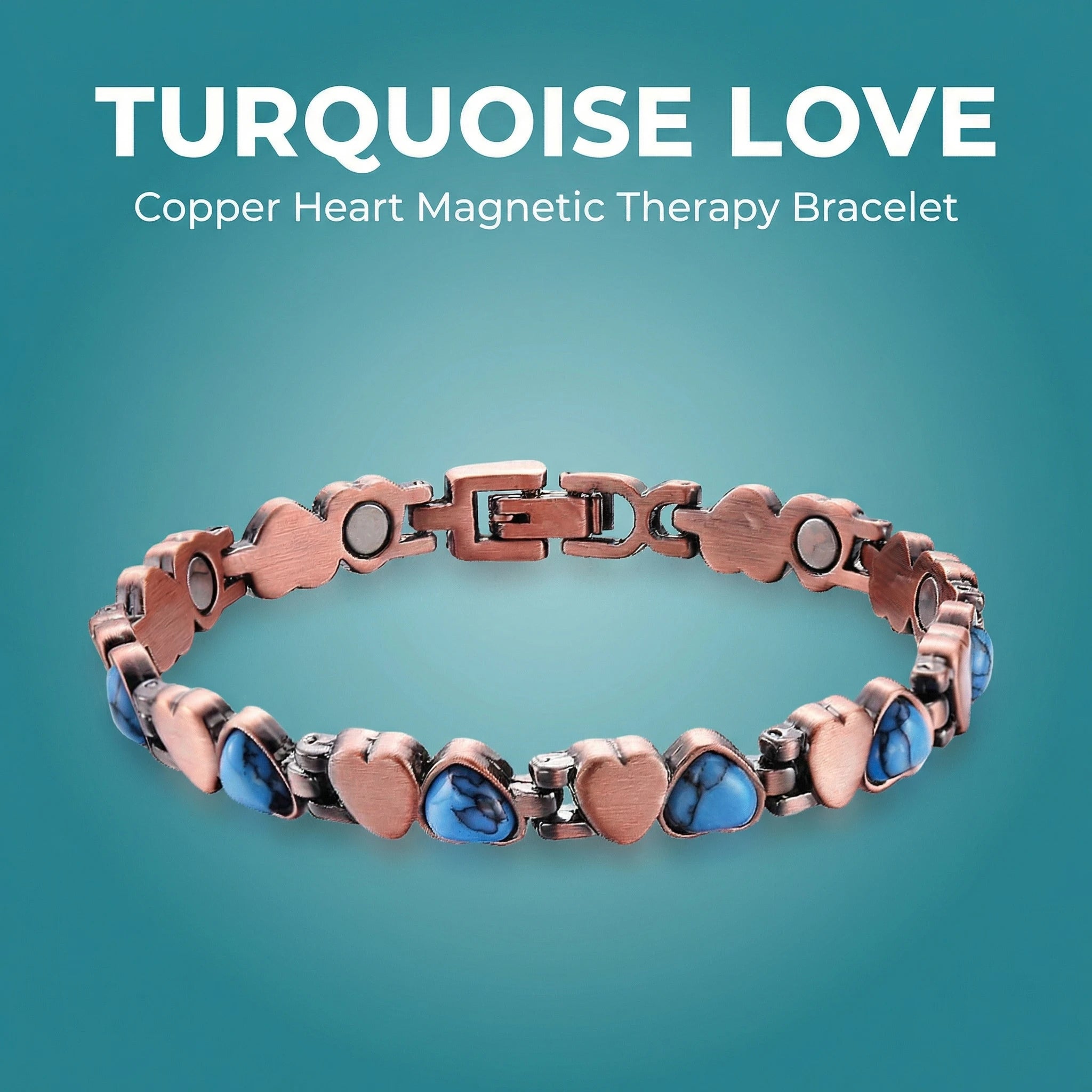 MagnetPure Turquoise Heart Copper Magnetic Bracelet for Women - image 3
