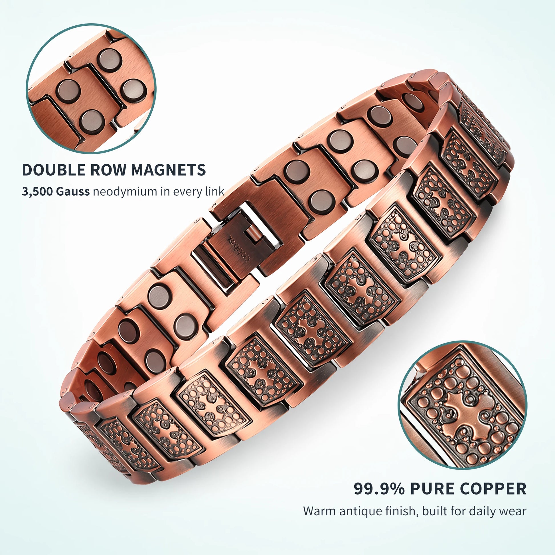 MagnetPure Cross Double Row hero: double row magnets and pure copper zoom details