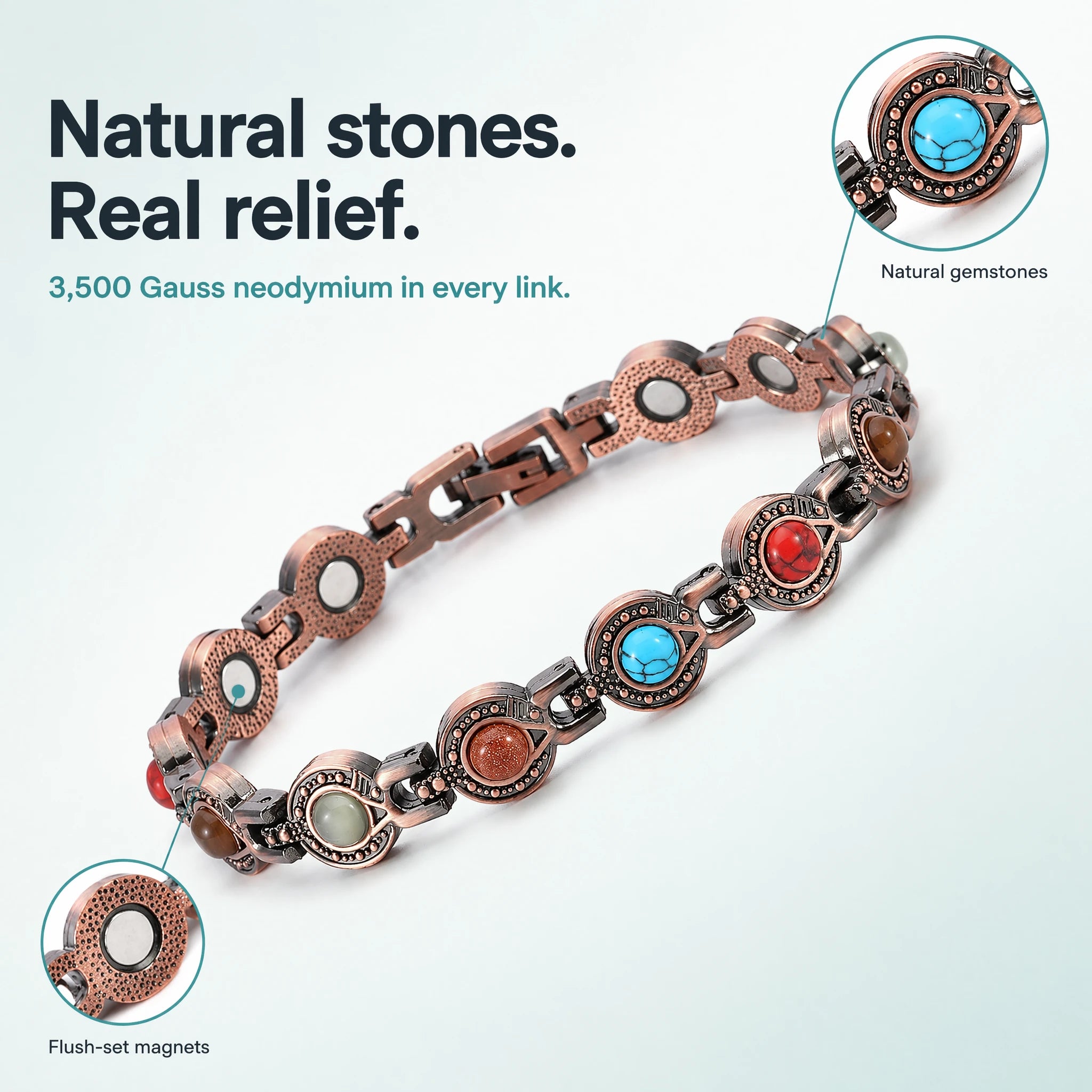 MagnetPure Bohemian Gemstone Copper Magnetic Bracelet for Women