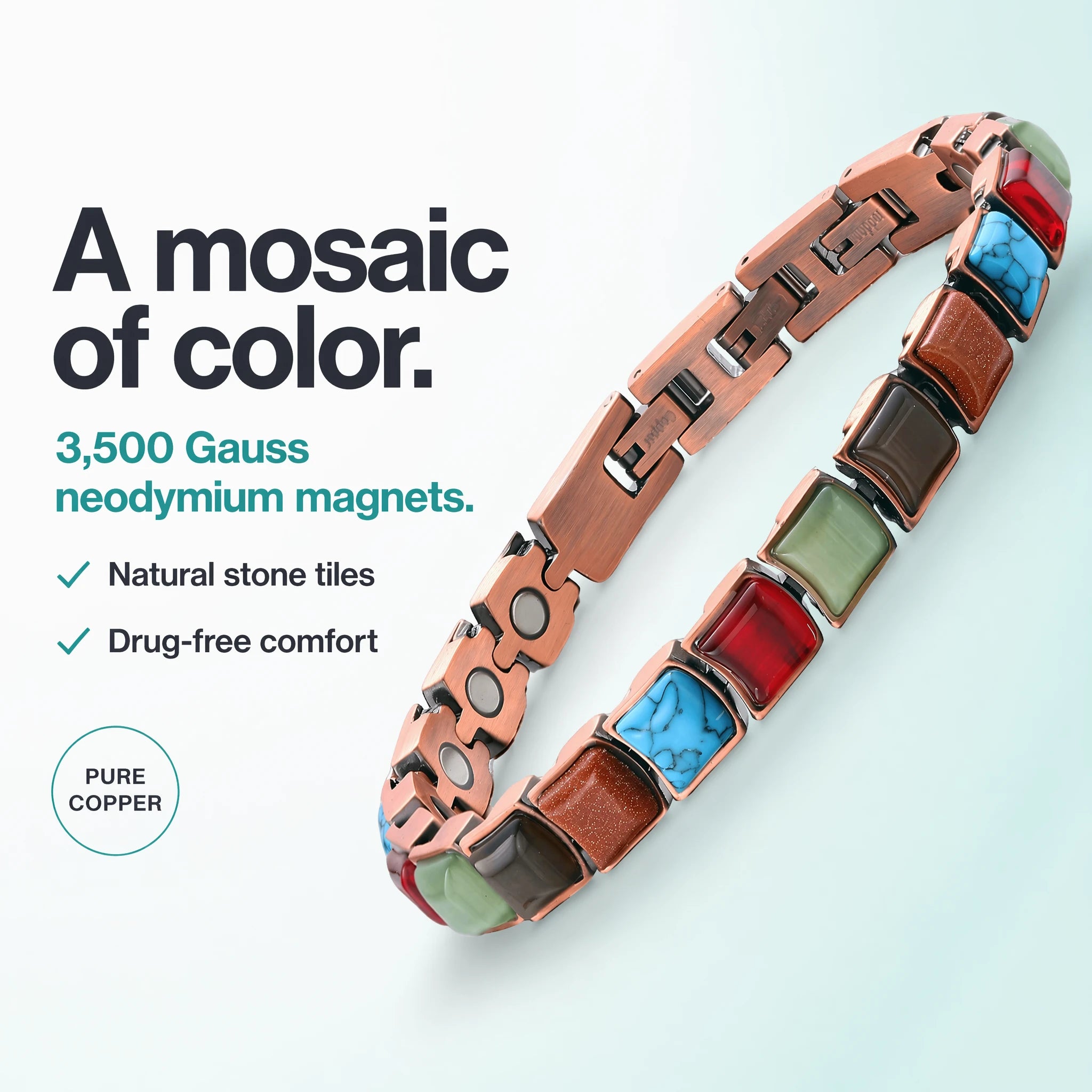 MagnetPure Mosaic Turquoise Copper Magnetic Bracelet for Women