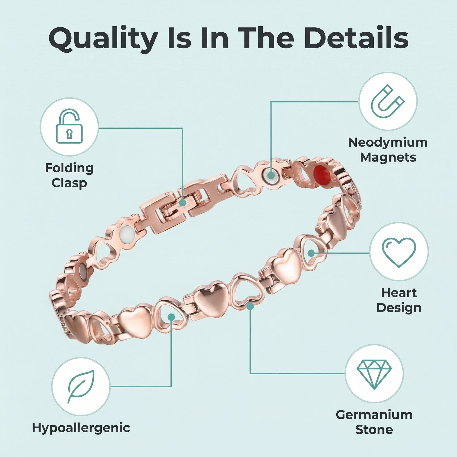 MagnetPure Heart Link Titanium Steel Magnetic Bracelet for Women - image 4