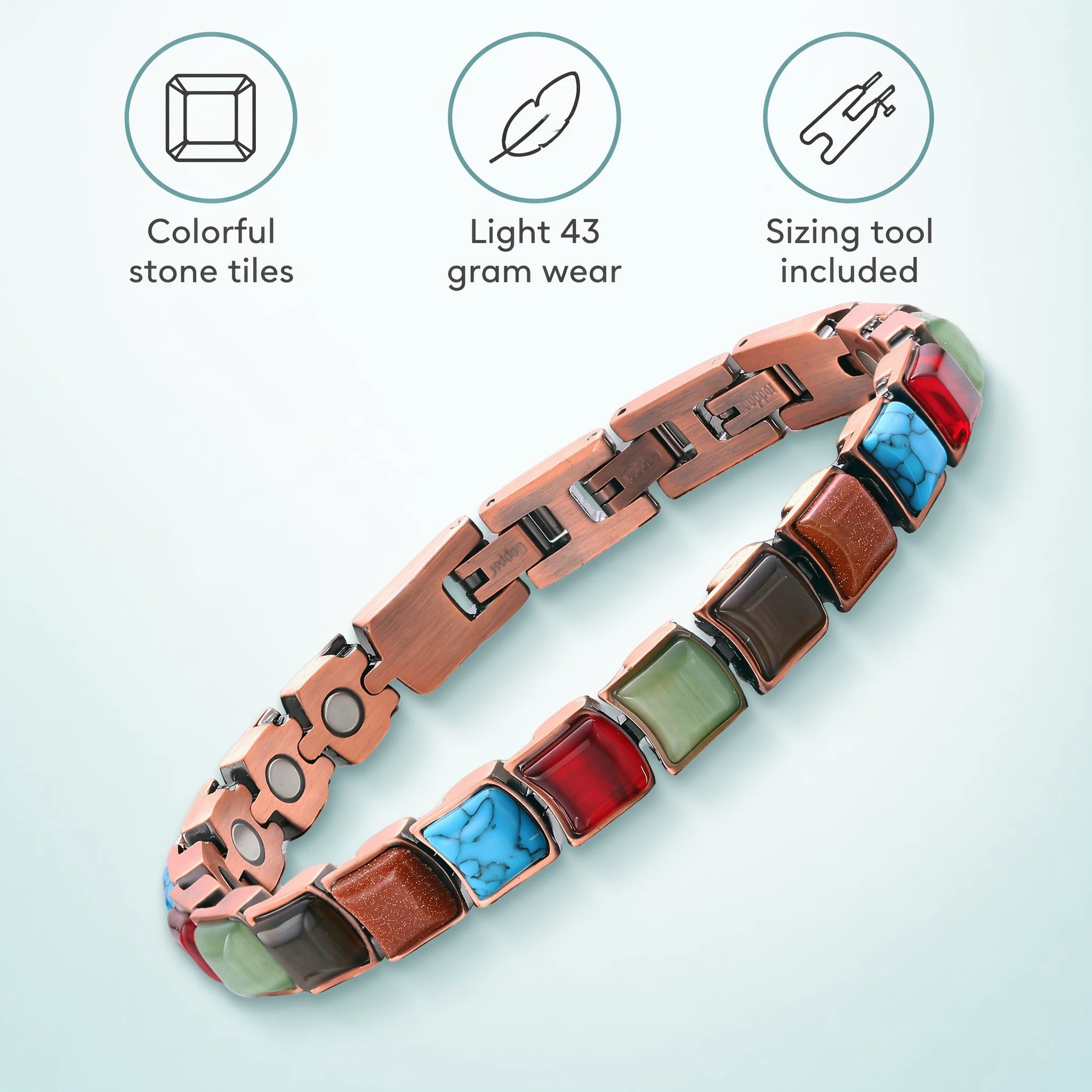 MagnetPure Mosaic Turquoise Copper Magnetic Bracelet for Women