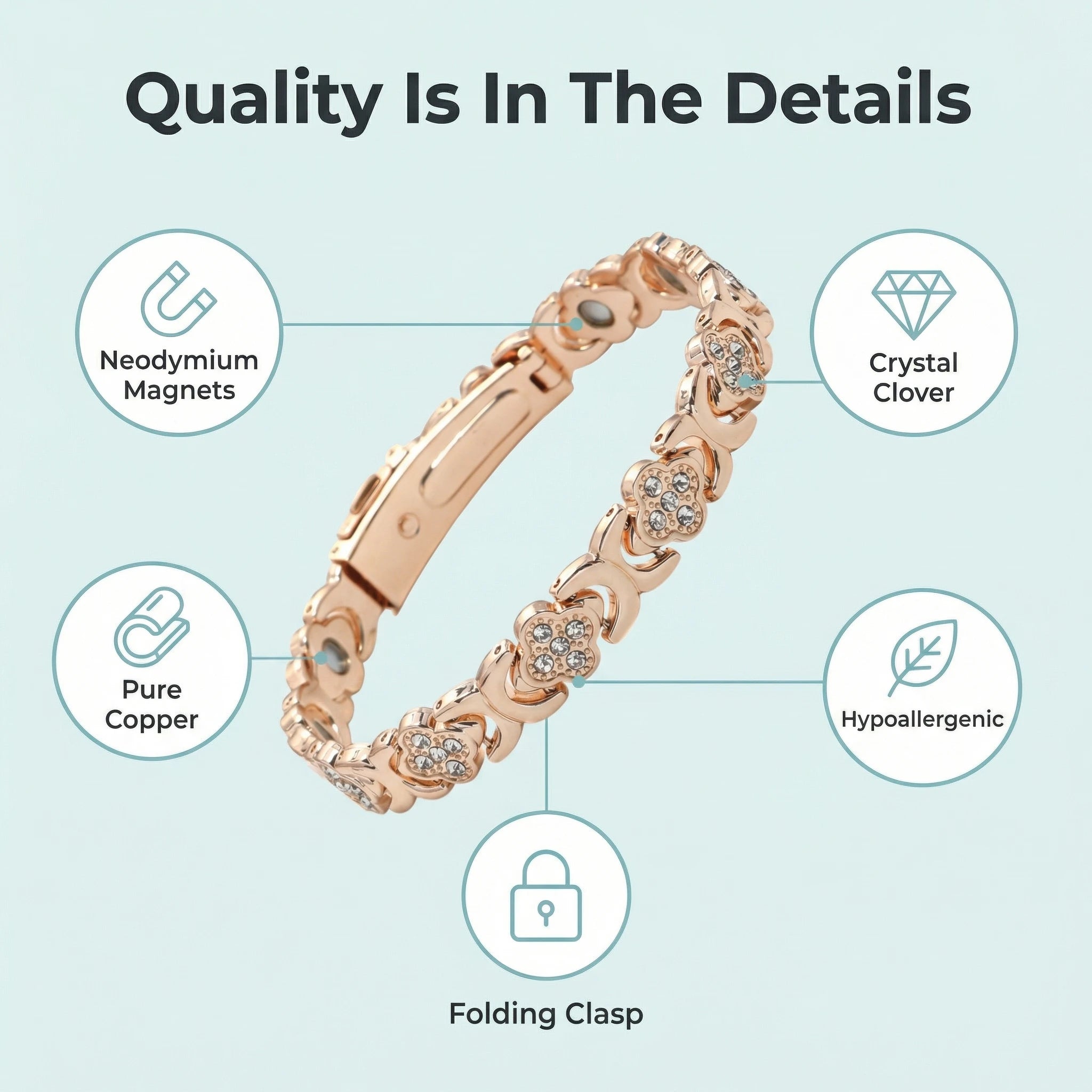 MagnetPure Crystal Clover Copper Magnetic Bracelet for Women - image 3