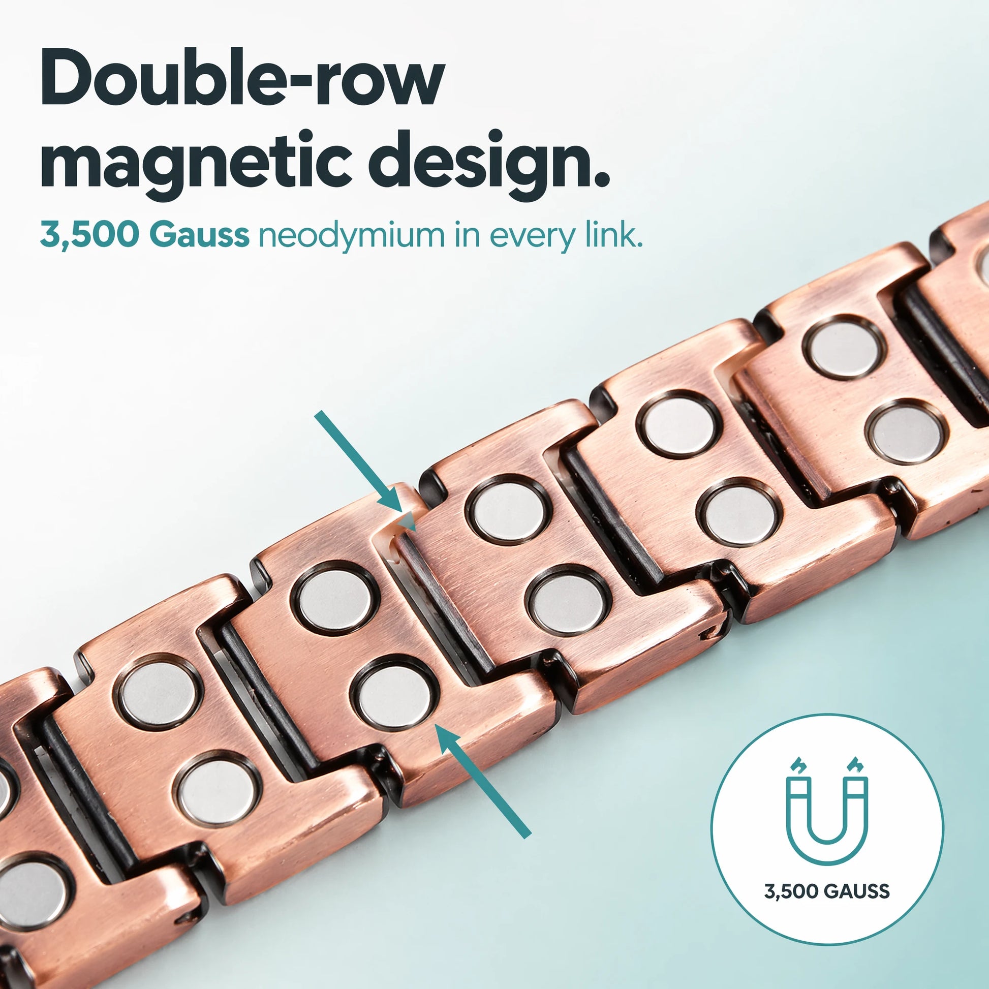 Double-row 3500 Gauss neodymium magnets close-up