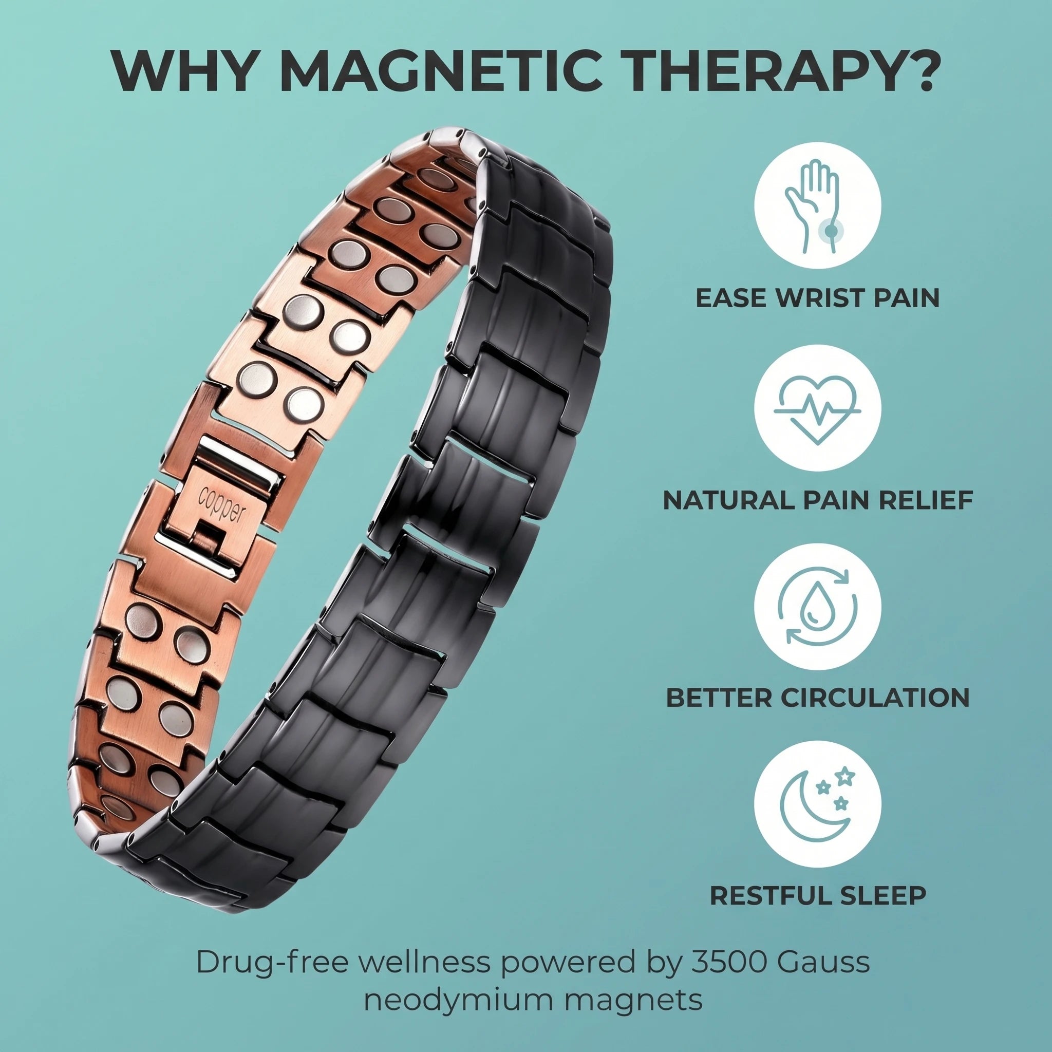 MagnetPure Bold Dual-Tone Copper Magnetic Bracelet for Men