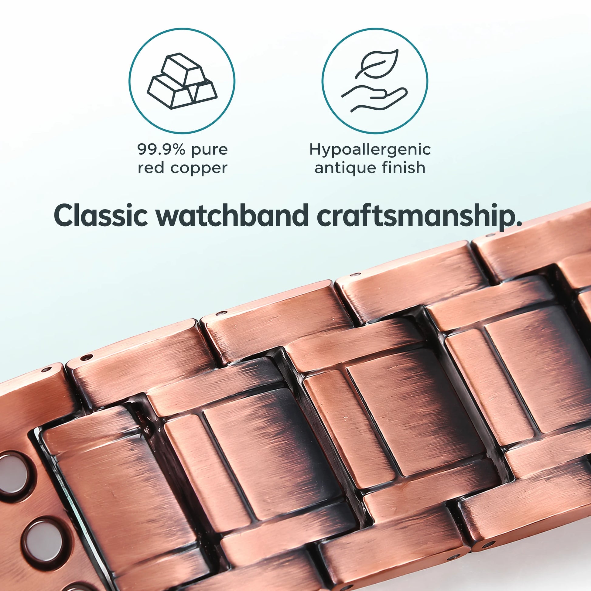 99.9% pure red copper watchband link detail