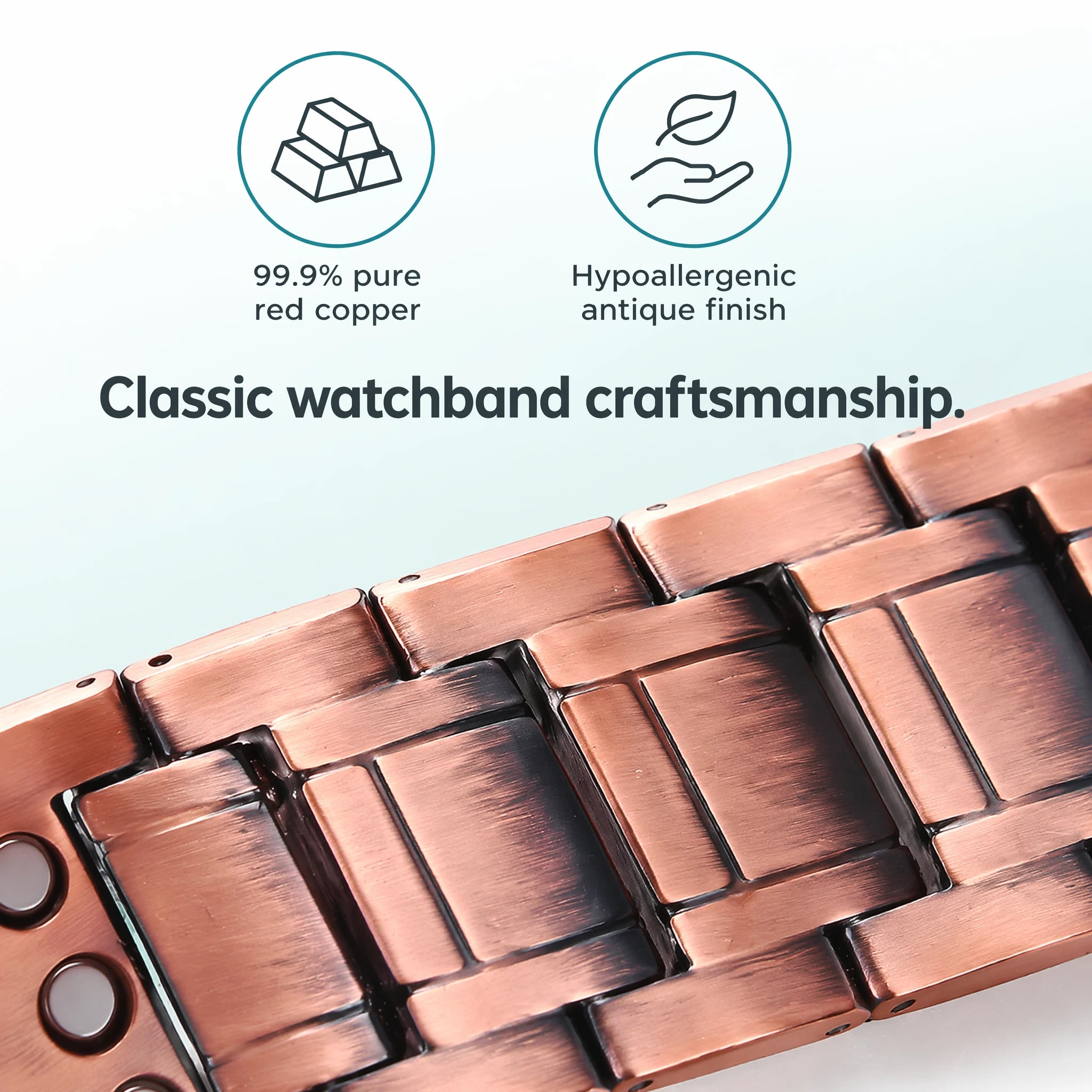 99.9% pure red copper watchband link detail