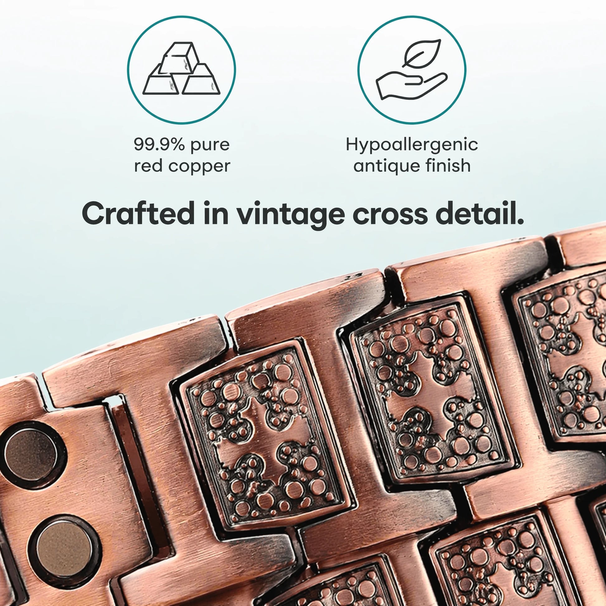 99.9% pure red copper vintage cross engraving detail