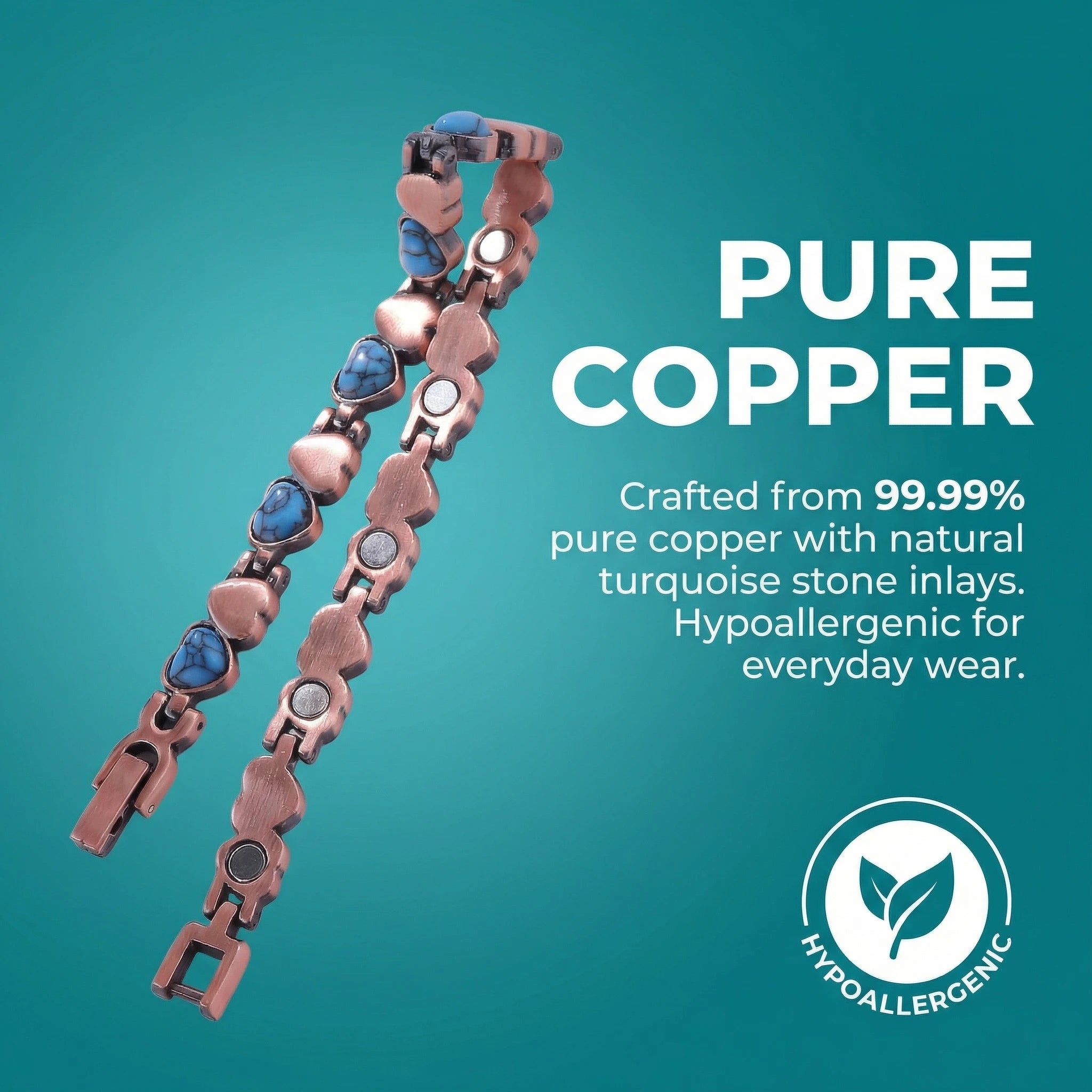 MagnetPure Turquoise Heart Copper Magnetic Bracelet for Women - image 5