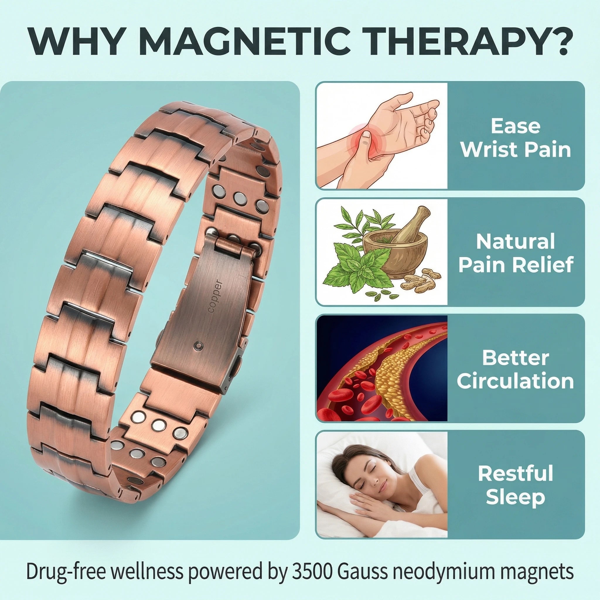 MagnetPure Wide Pure Copper Magnetic Bracelet for Men - image 9