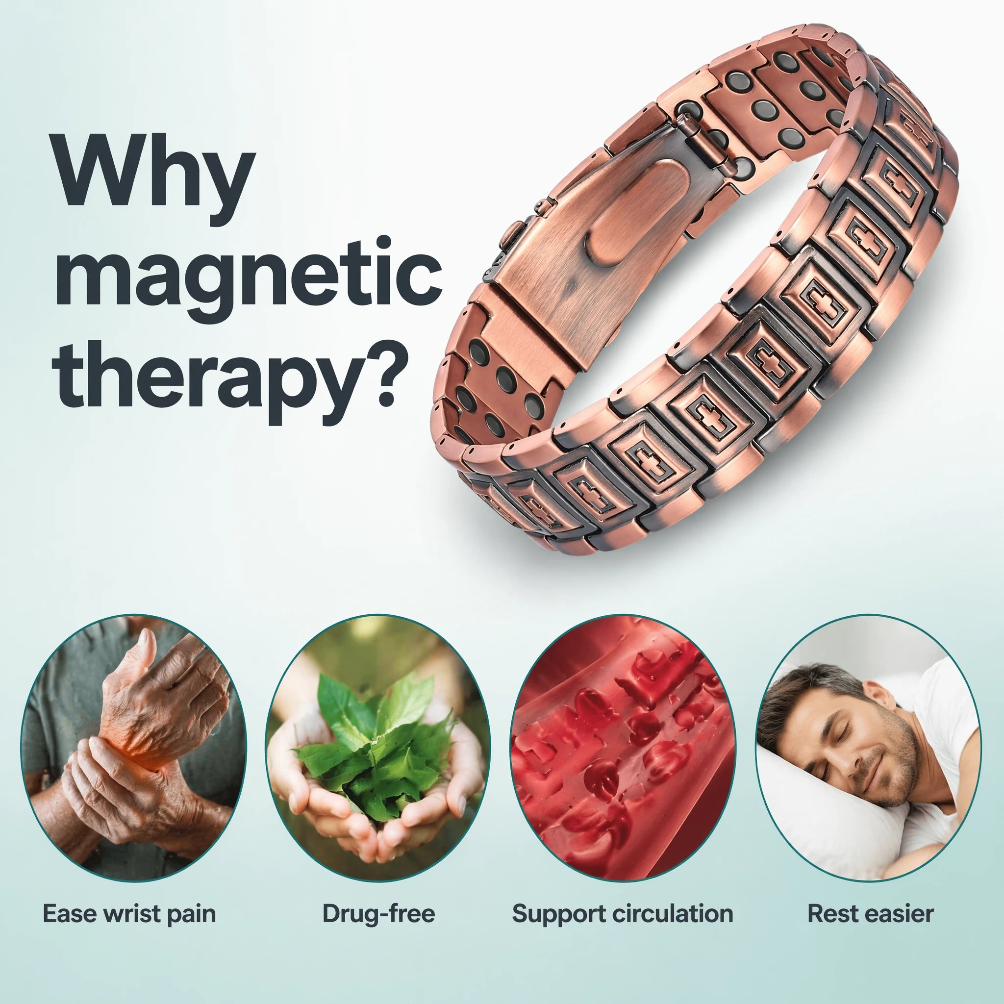 MagnetPure Cross Triple Row Copper Magnetic Bracelet for Men