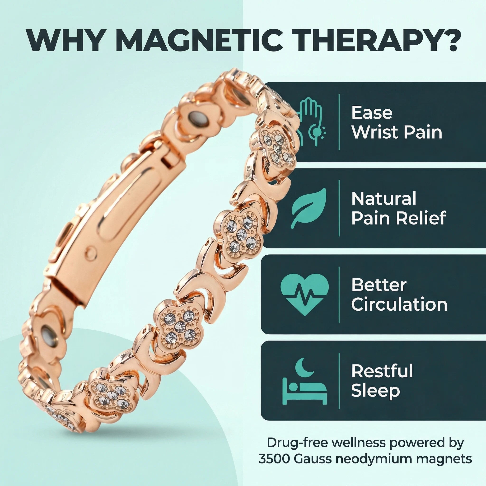 MagnetPure Crystal Clover Copper Magnetic Bracelet for Women - image 9