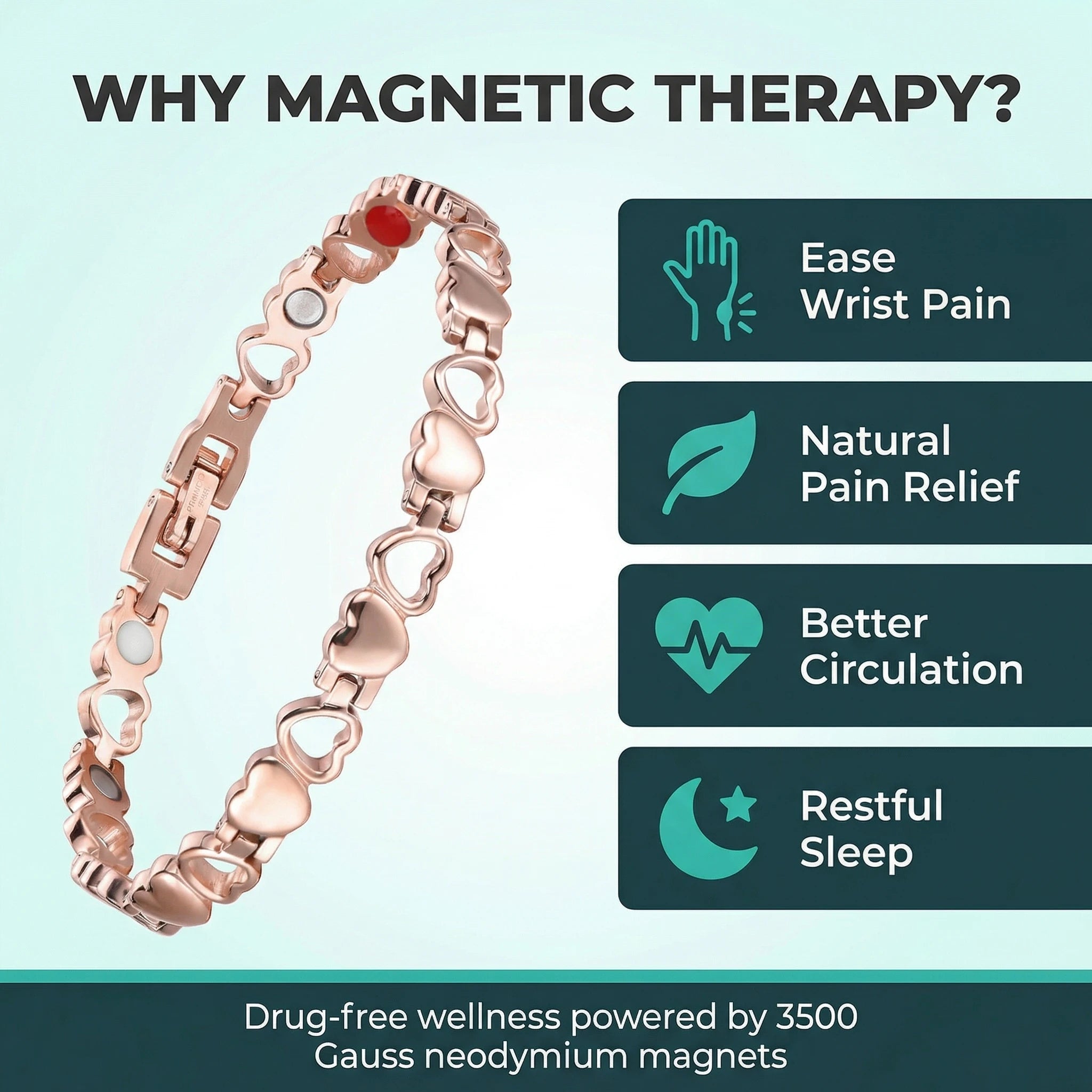 MagnetPure Heart Link Titanium Steel Magnetic Bracelet for Women - image 8