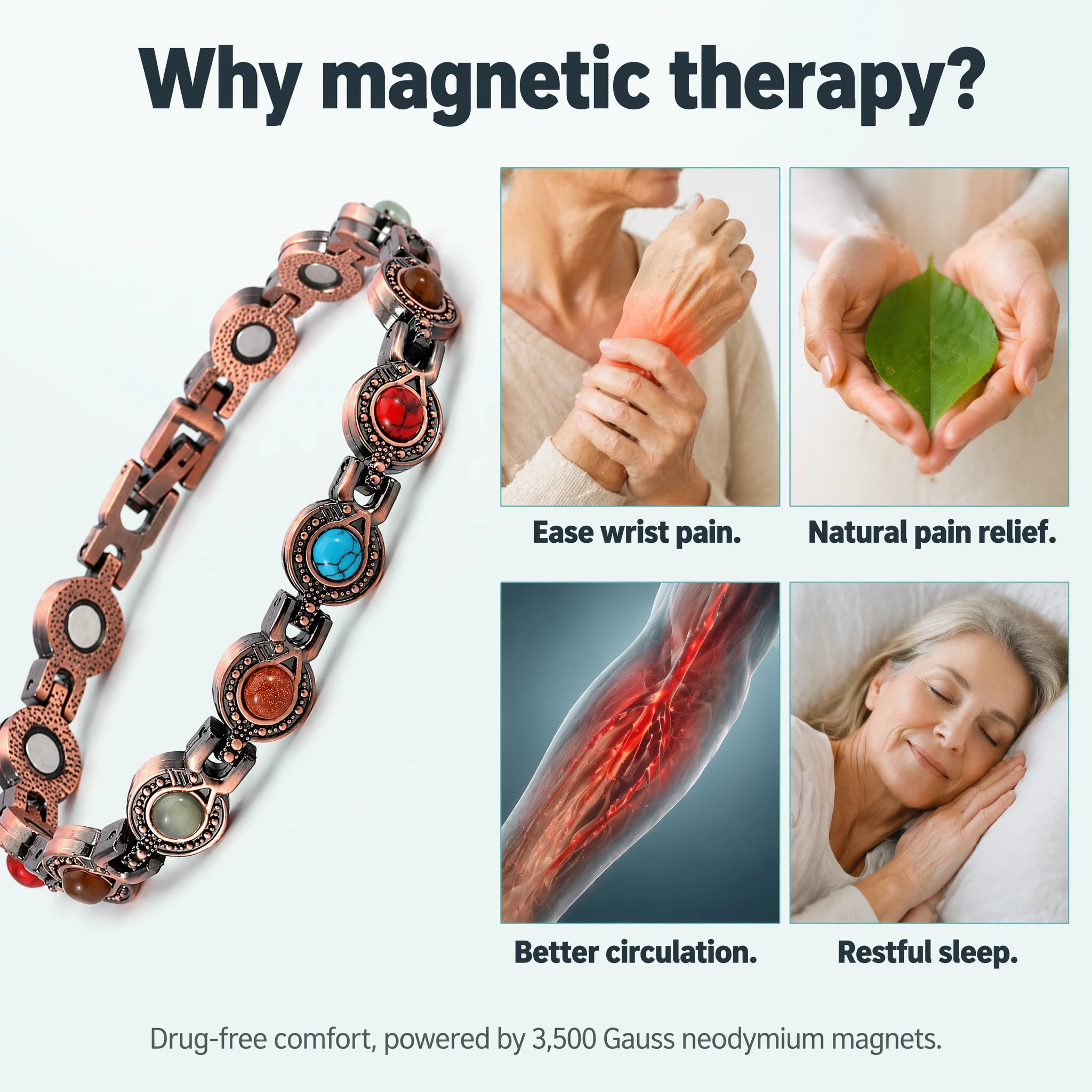 MagnetPure Bohemian Gemstone Copper Magnetic Bracelet for Women