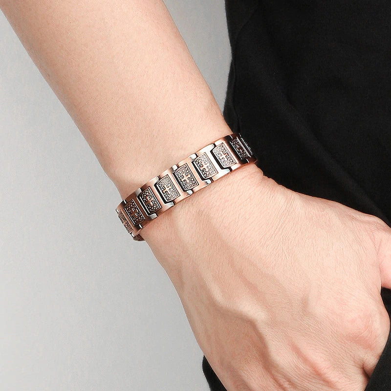 MagnetPure Cross Double Row copper bracelet worn on wrist