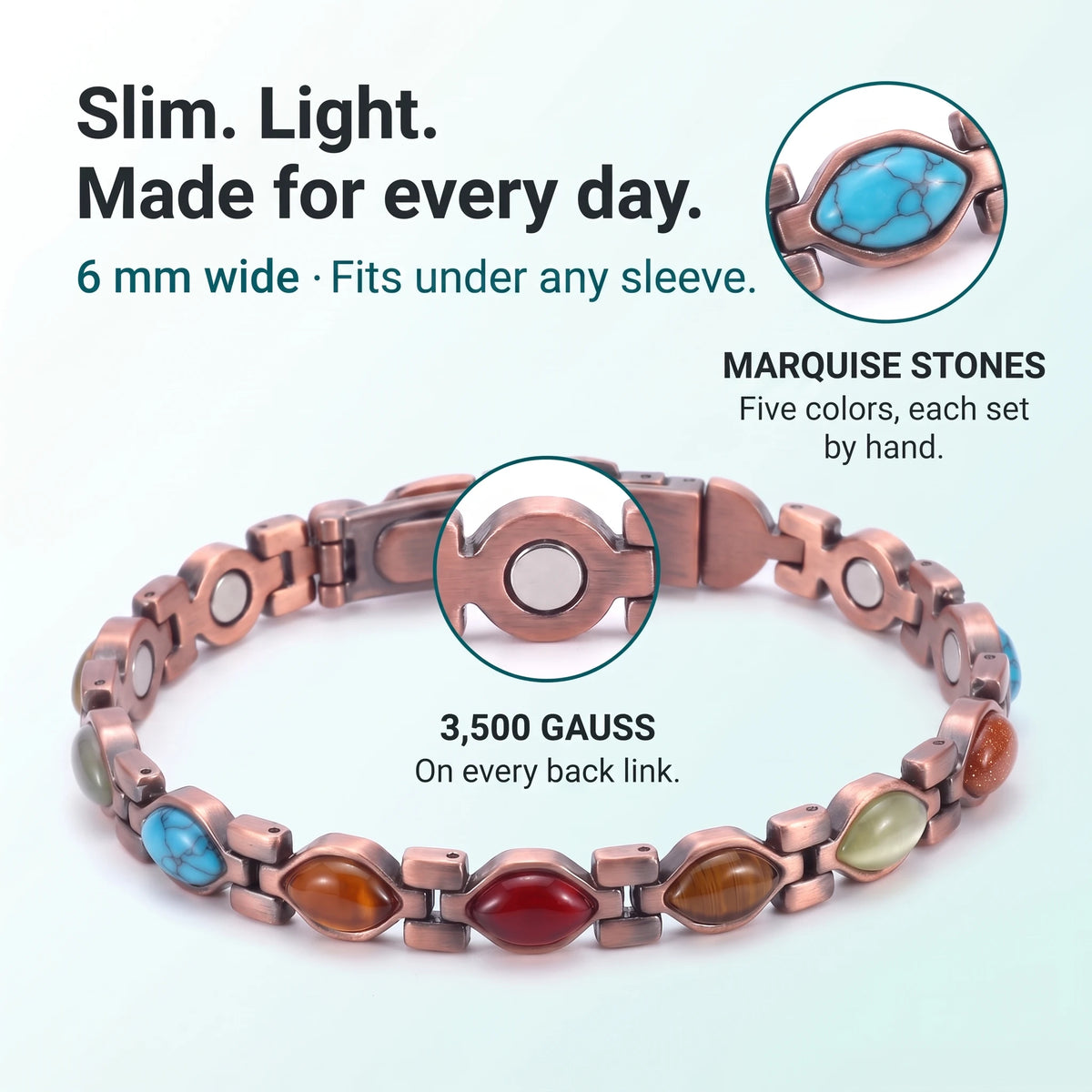 MagnetPure Slim Marquise Pure Copper Magnetic Bracelet for Women