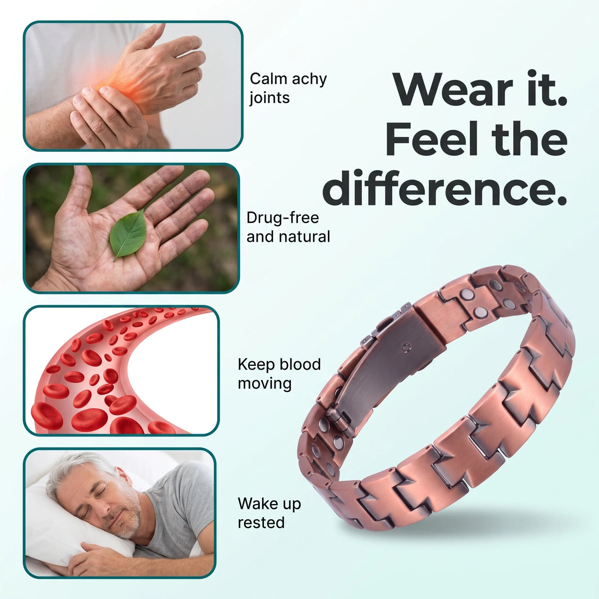 MagnetPure Brushed Interlock Pure Copper Magnetic Bracelet for Men