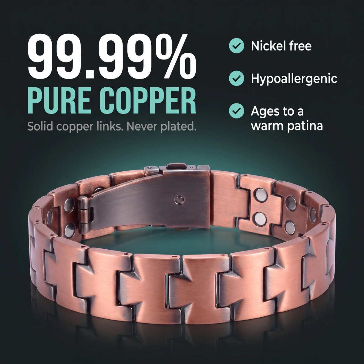 MagnetPure Brushed Interlock Pure Copper Magnetic Bracelet for Men