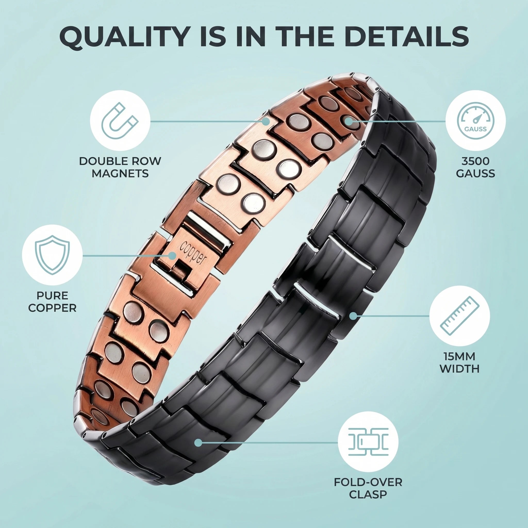 MagnetPure Bold Dual-Tone Copper Magnetic Bracelet for Men