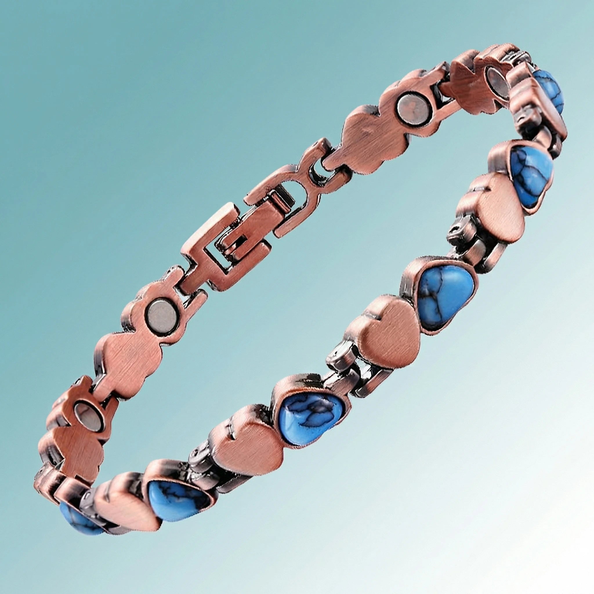 MagnetPure Turquoise Heart Copper Magnetic Bracelet for Women - detail view