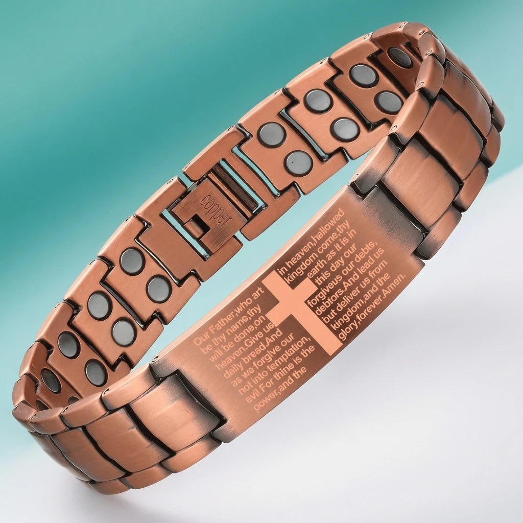 MagnetPure Cross Prayer Copper Magnetic Bracelet for Men - front view