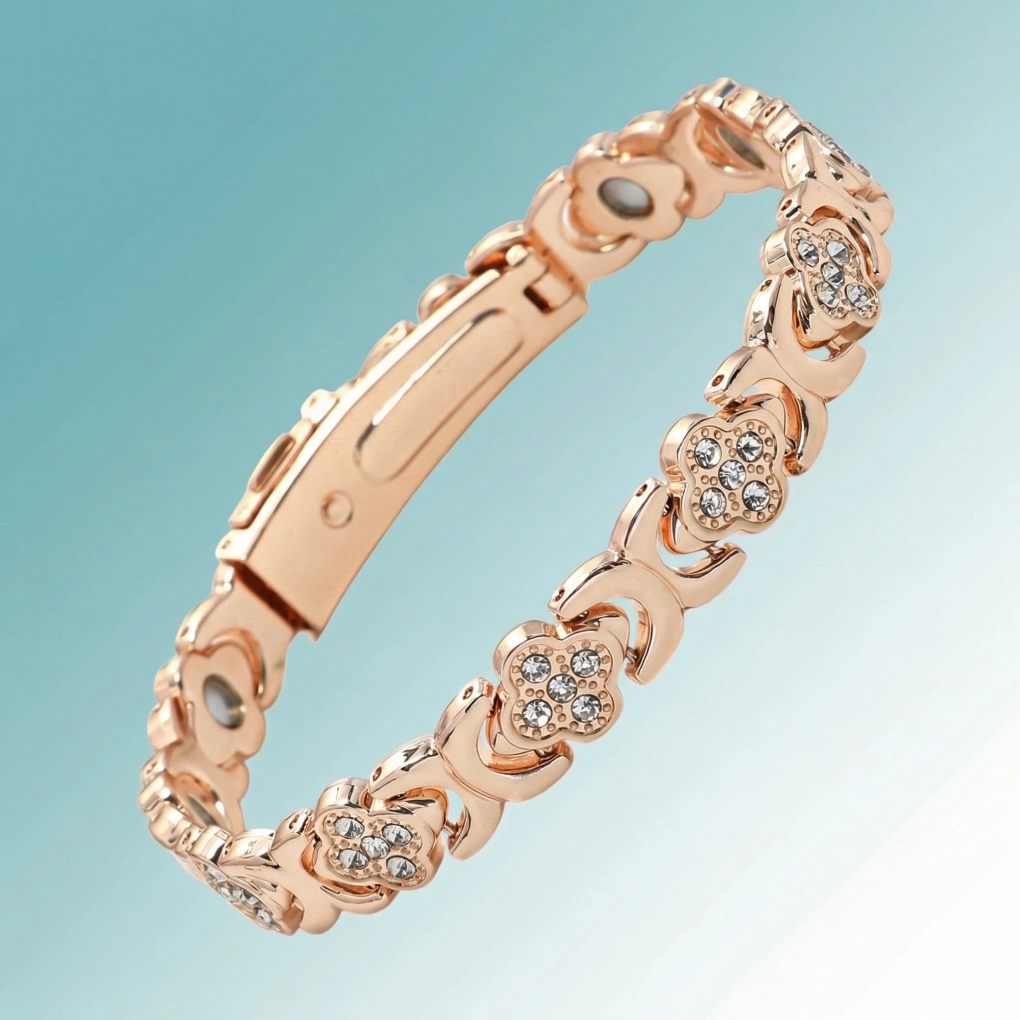 MagnetPure Crystal Clover Copper Magnetic Bracelet for Women - detail view