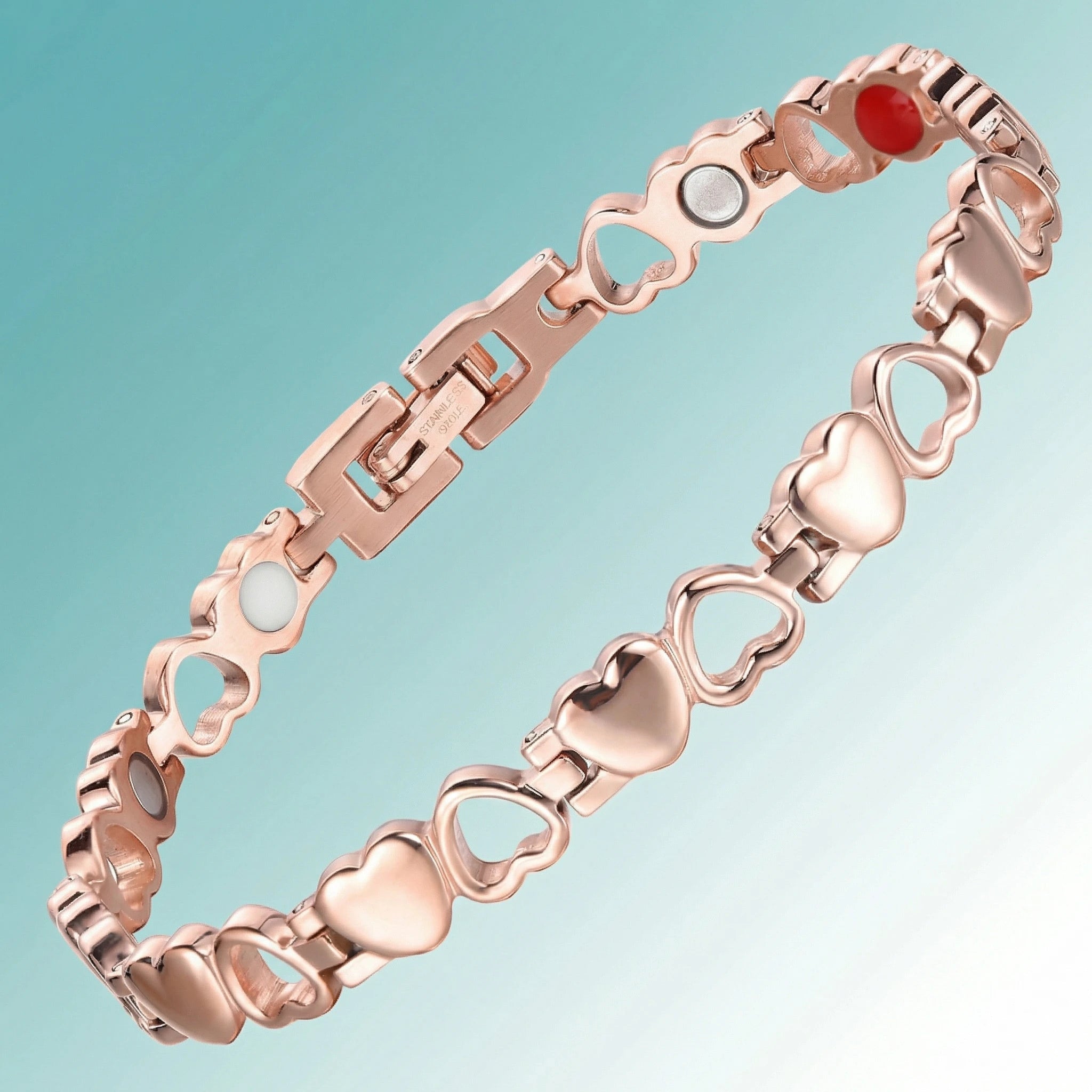 MagnetPure Heart Link Titanium Steel Magnetic Bracelet for Women - detail view