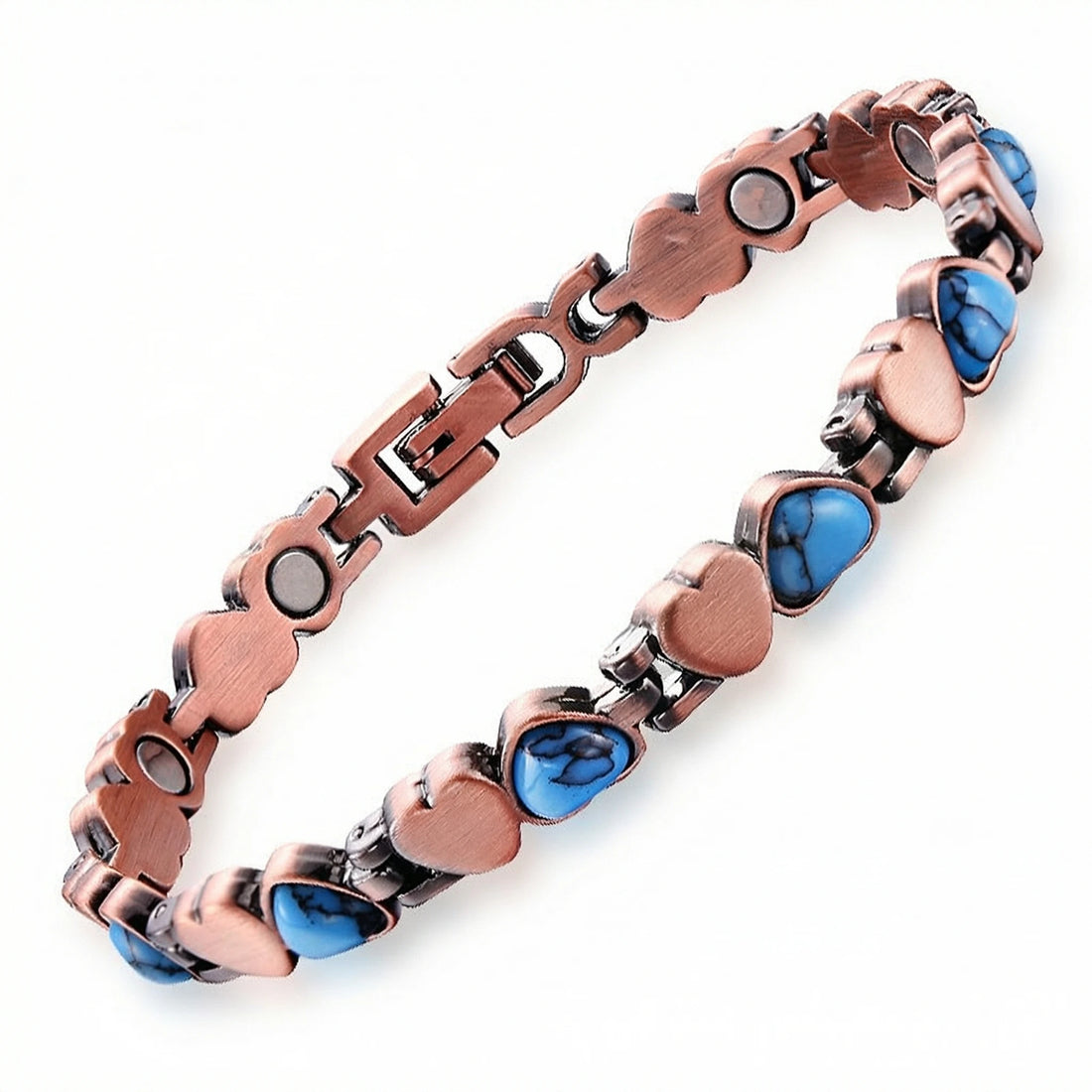 MagnetPure Turquoise Heart Copper Magnetic Bracelet for Women - front view