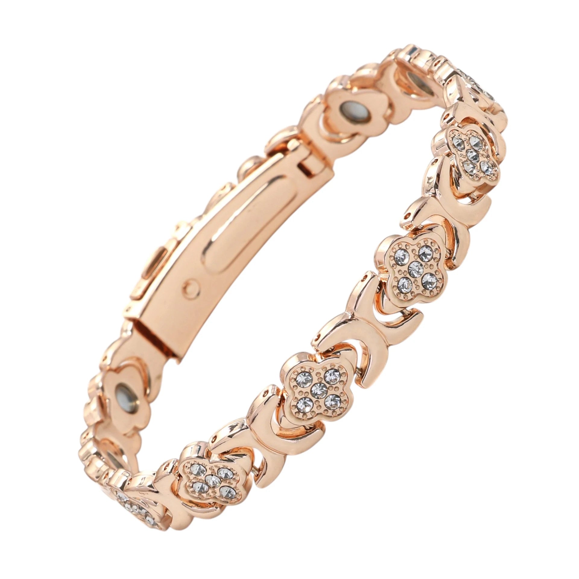 MagnetPure Crystal Clover Copper Magnetic Bracelet for Women - front view