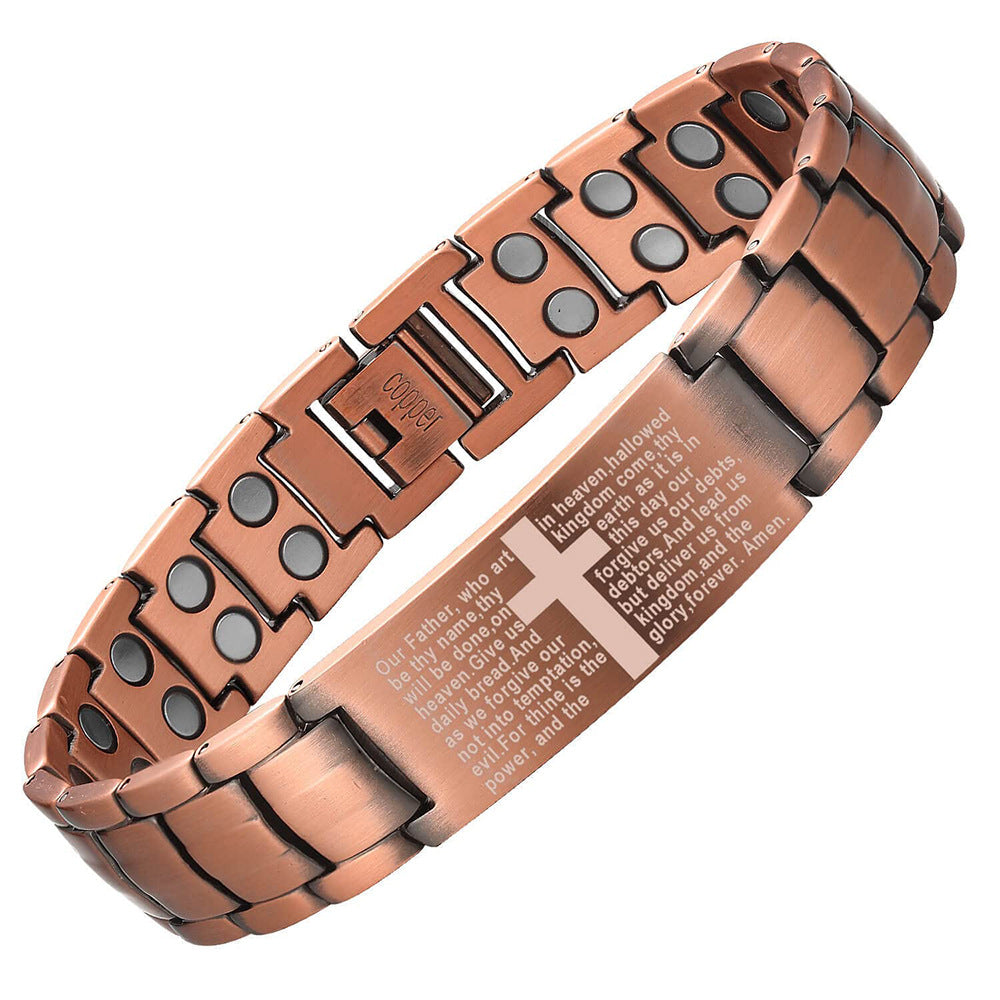 MagnetPure Cross Prayer Copper Magnetic Bracelet for Men - front view